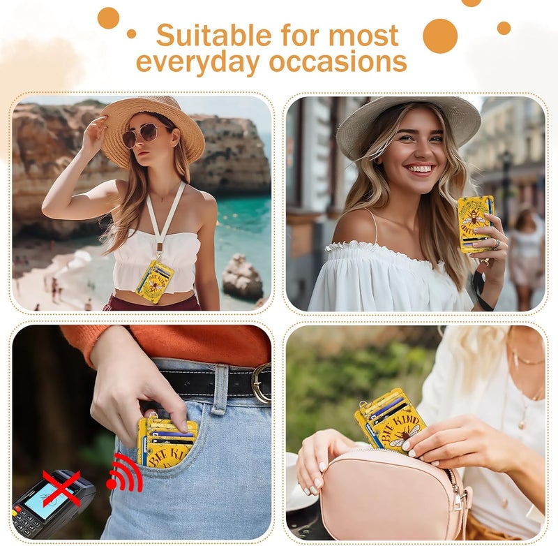 Yonlevres Credit Card Holder Slim Wallet, Bee RFID Wallet Women Front Pocket Small Card Holder, Travel Cute Funny Thin Card Case ID Window PU Leather RFID Blocking Card Organizer Gifts Girls Ladies - Image 3